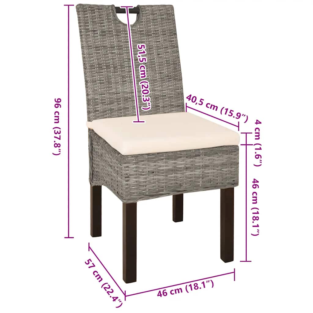 Sedie Sala da Pranzo 4 pz in Rattan Kubu e Legno di Mango