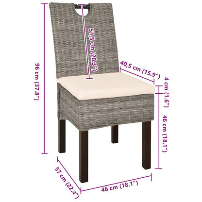 Sedie Sala da Pranzo 4 pz in Rattan Kubu e Legno di Mango