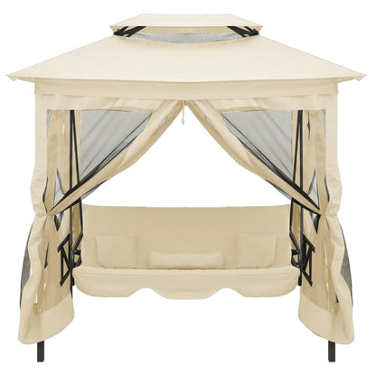 Gazebo Convertibile Panchina a Dondolo Bianco Crema