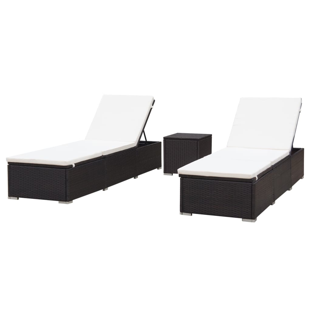 Lettini Prendisole 2 pz con Tavolo in Polyrattan Marrone