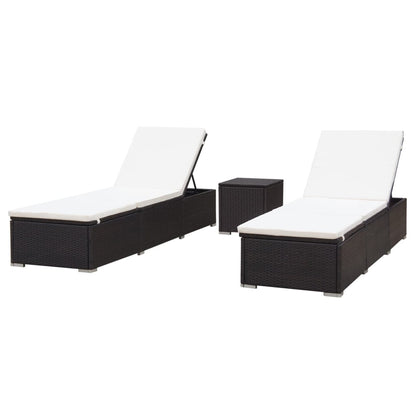 Lettini Prendisole 2 pz con Tavolo in Polyrattan Marrone