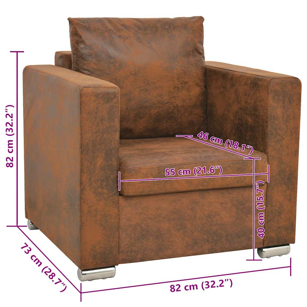 Poltrona Marrone 82x73x82 cm Similpelle Scamosciata