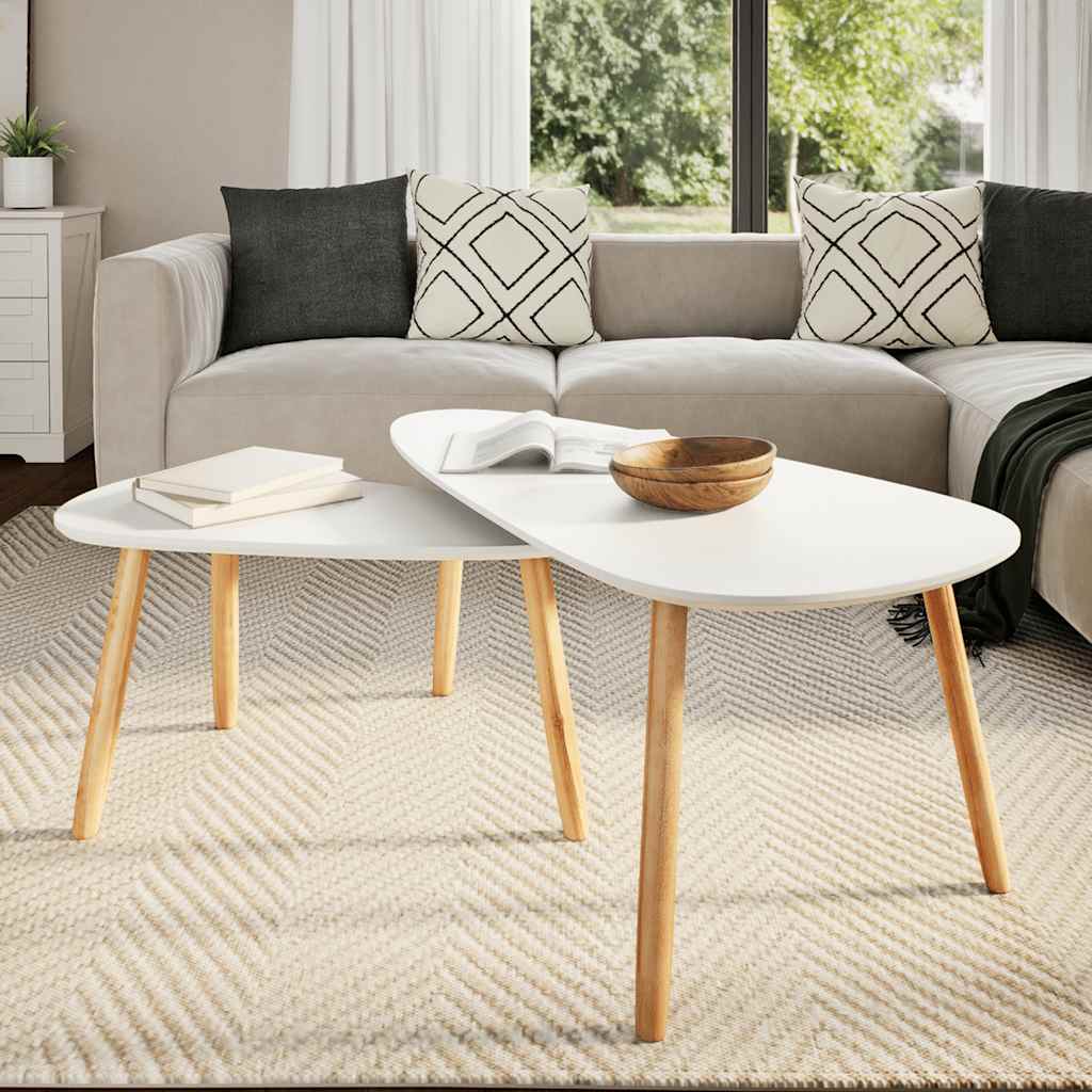 Set Tavolini Salotto 2pz in Legno Massello Massello Pino Bianco