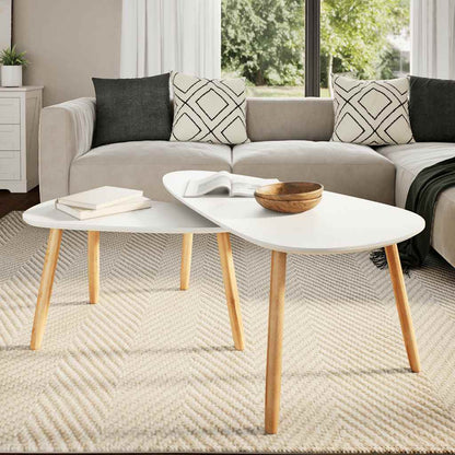 Set Tavolini Salotto 2pz in Legno Massello Massello Pino Bianco