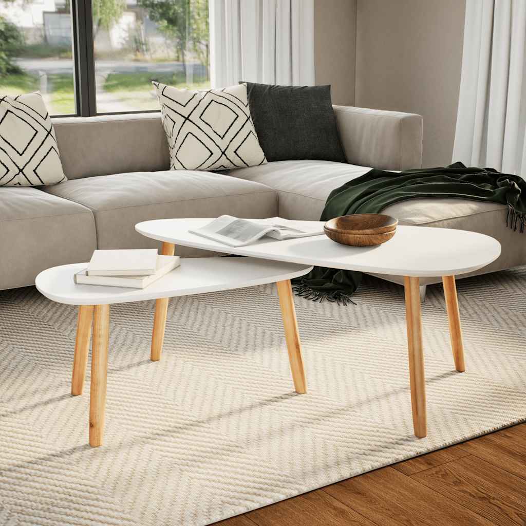 Set Tavolini Salotto 2pz in Legno Massello Massello Pino Bianco