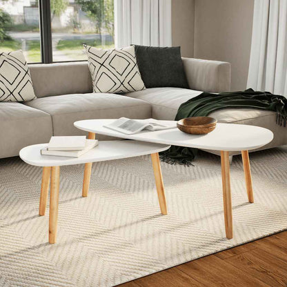 Set Tavolini Salotto 2pz in Legno Massello Massello Pino Bianco