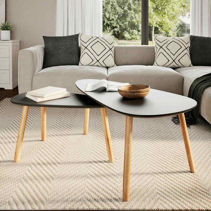 Set Tavolini Salotto 2pz in Legno Massello Massello Pino Nero
