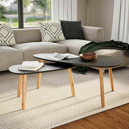 Set Tavolini Salotto 2pz in Legno Massello Massello Pino Nero