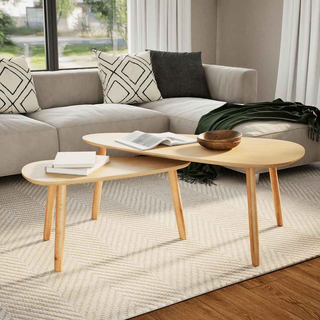Set Tavolini Salotto 2pz Legno Massello Massello Pino Marrone