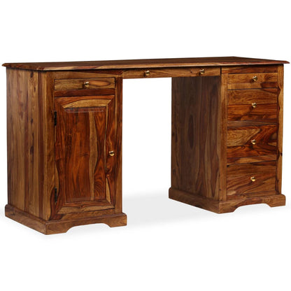 Scrivania a Colonna in Legno Massello di Sheesham 140x50x76 cm