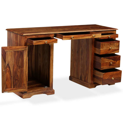 Scrivania a Colonna in Legno Massello di Sheesham 140x50x76 cm