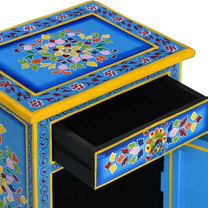 Comodino in Legno Massello di Mango Turchese Dipinto a Mano