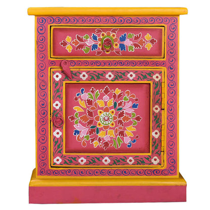 Comodino in Legno Massello di Mango Rosa Dipinto a Mano