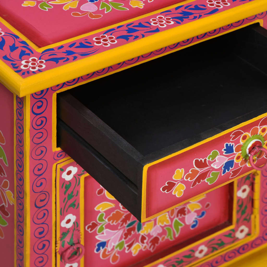 Comodino in Legno Massello di Mango Rosa Dipinto a Mano