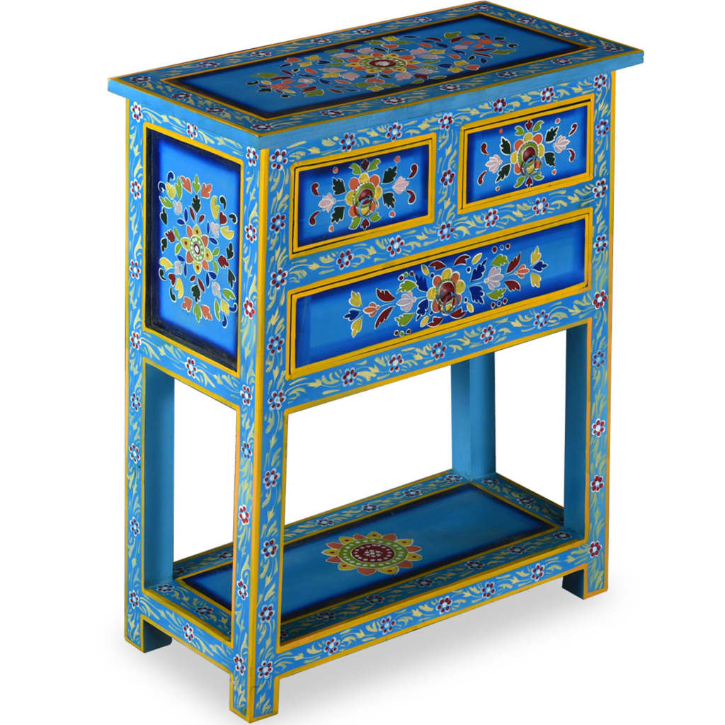 Credenza con Cassetti Massello di Mango Turchese Dipinta a Mano