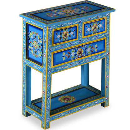 Credenza con Cassetti Massello di Mango Turchese Dipinta a Mano
