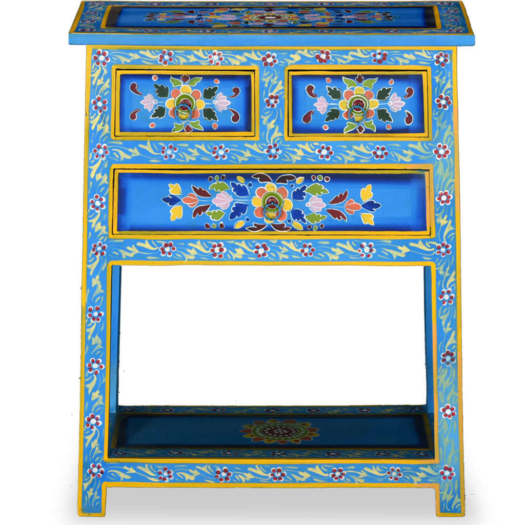 Credenza con Cassetti Massello di Mango Turchese Dipinta a Mano