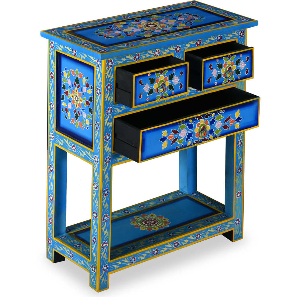Credenza con Cassetti Massello di Mango Turchese Dipinta a Mano
