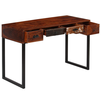 Scrivania Legno Massello di Sheesham e Vera Pelle 117x50x76 cm