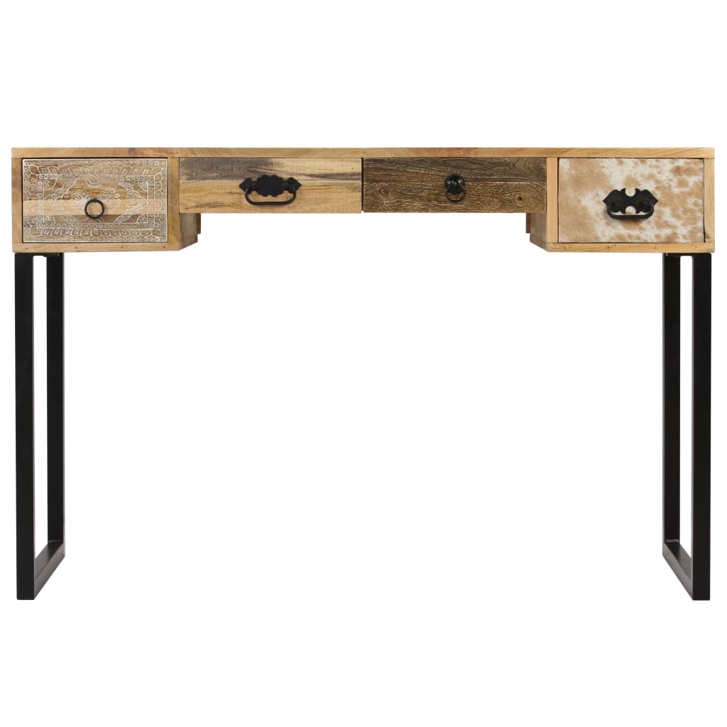 Scrivania in Legno Massello di Mango e Vera Pelle 117x50x76 cm