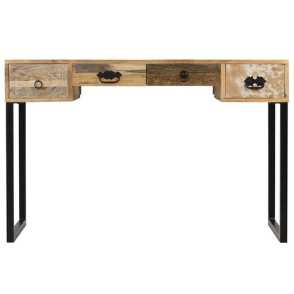 Scrivania in Legno Massello di Mango e Vera Pelle 117x50x76 cm