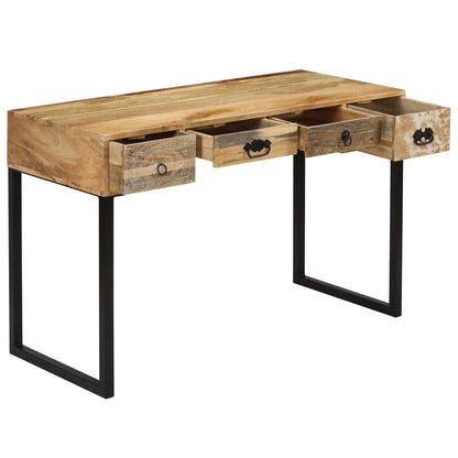Scrivania in Legno Massello di Mango e Vera Pelle 117x50x76 cm