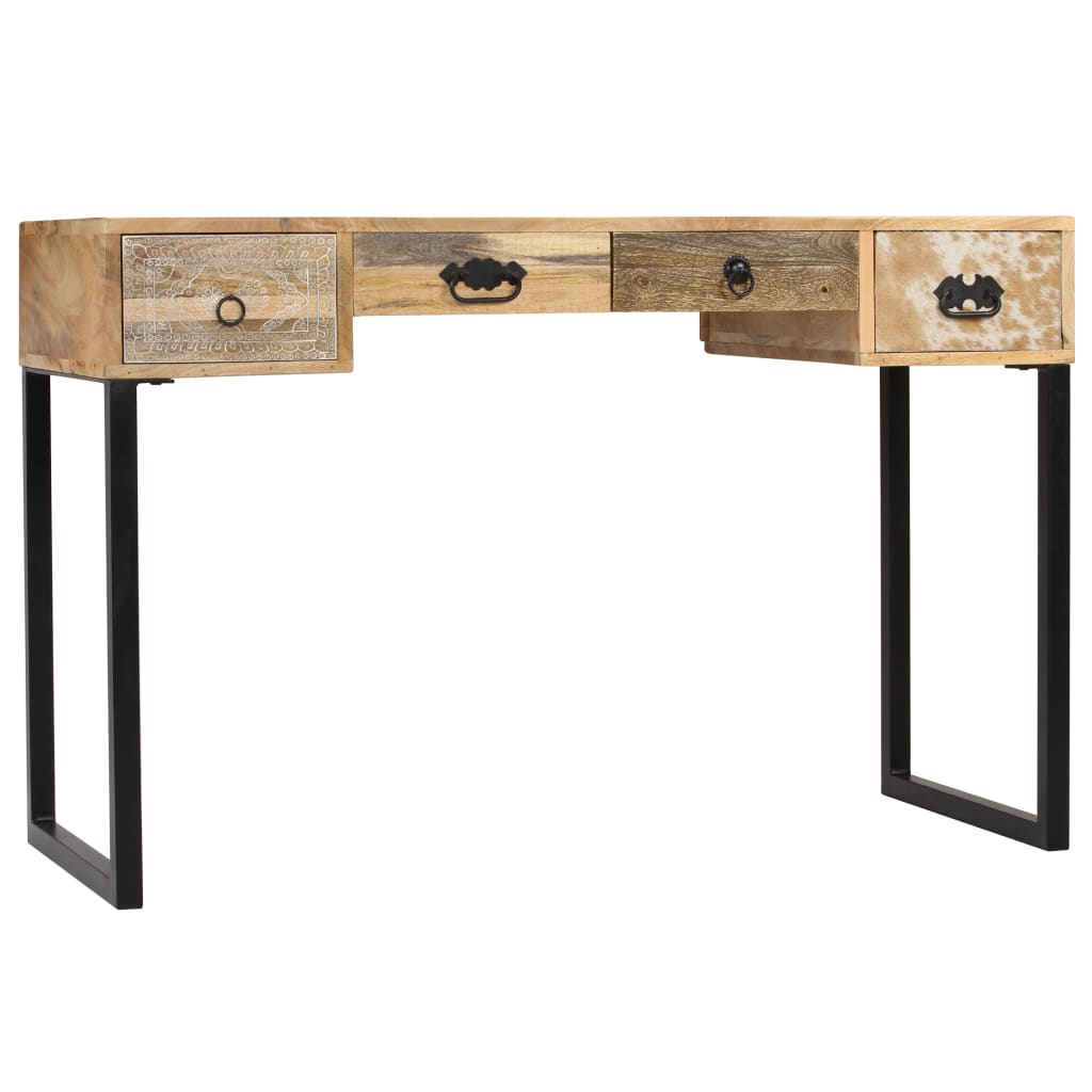 Scrivania in Legno Massello di Mango e Vera Pelle 117x50x76 cm