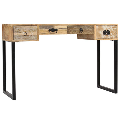 Scrivania in Legno Massello di Mango e Vera Pelle 117x50x76 cm