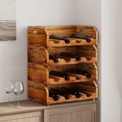 Set Portavini 4 pz per 16 Bottiglie in Legno Massello di Mogano