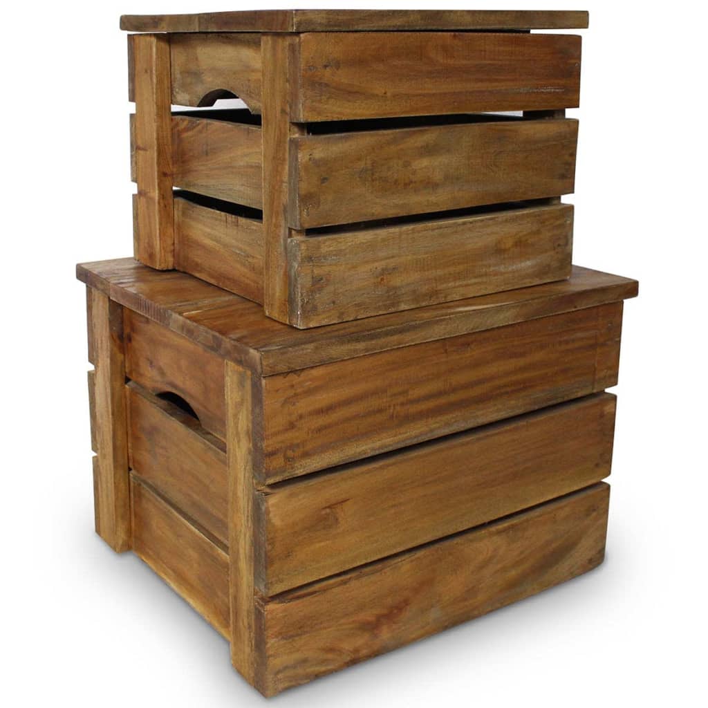 Set di Casse Portaoggetti 2 pz in Legno Massello di Mogano