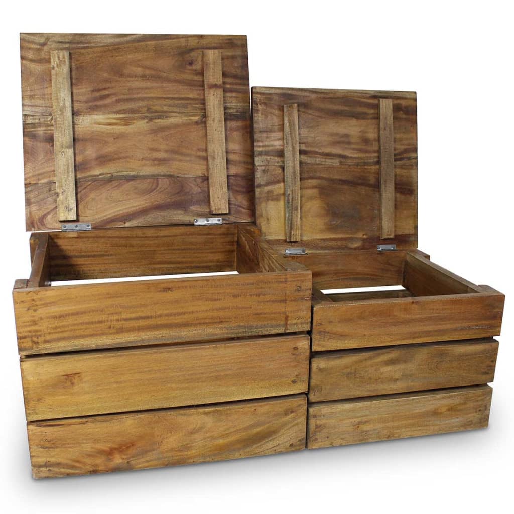 Set di Casse Portaoggetti 2 pz in Legno Massello di Mogano