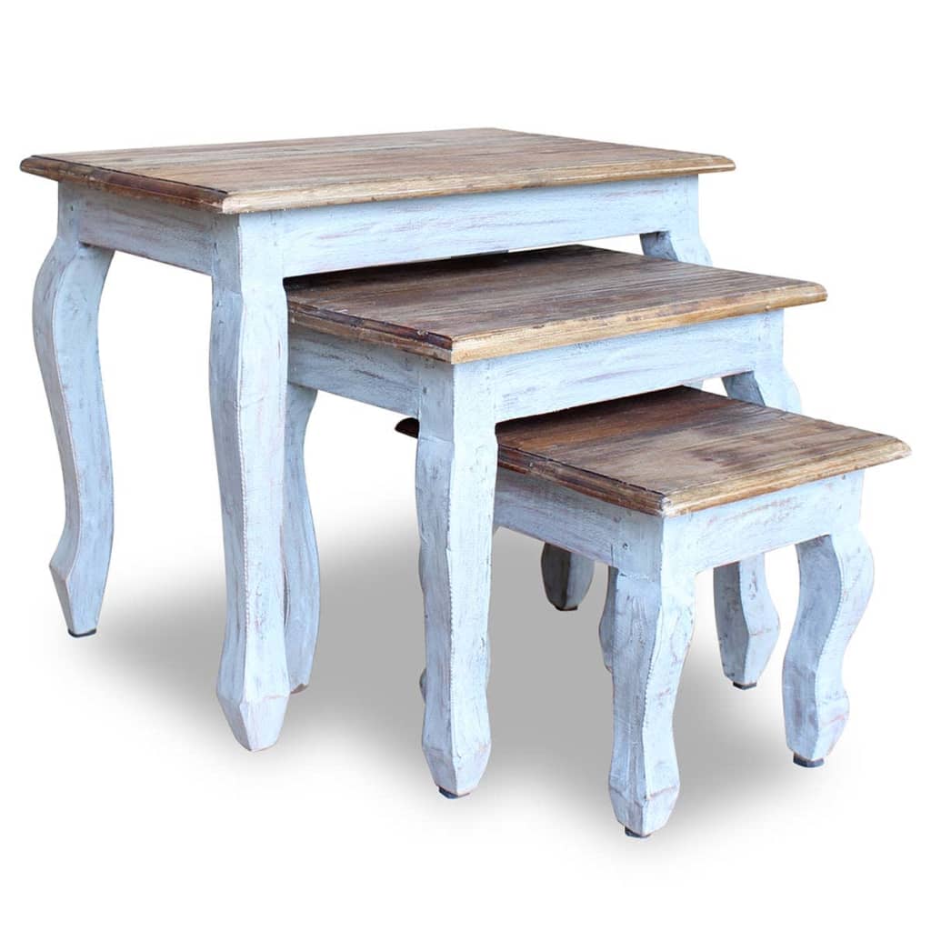 Set Tavolini a Incastro 3 pz in Legno Massello di Mogano