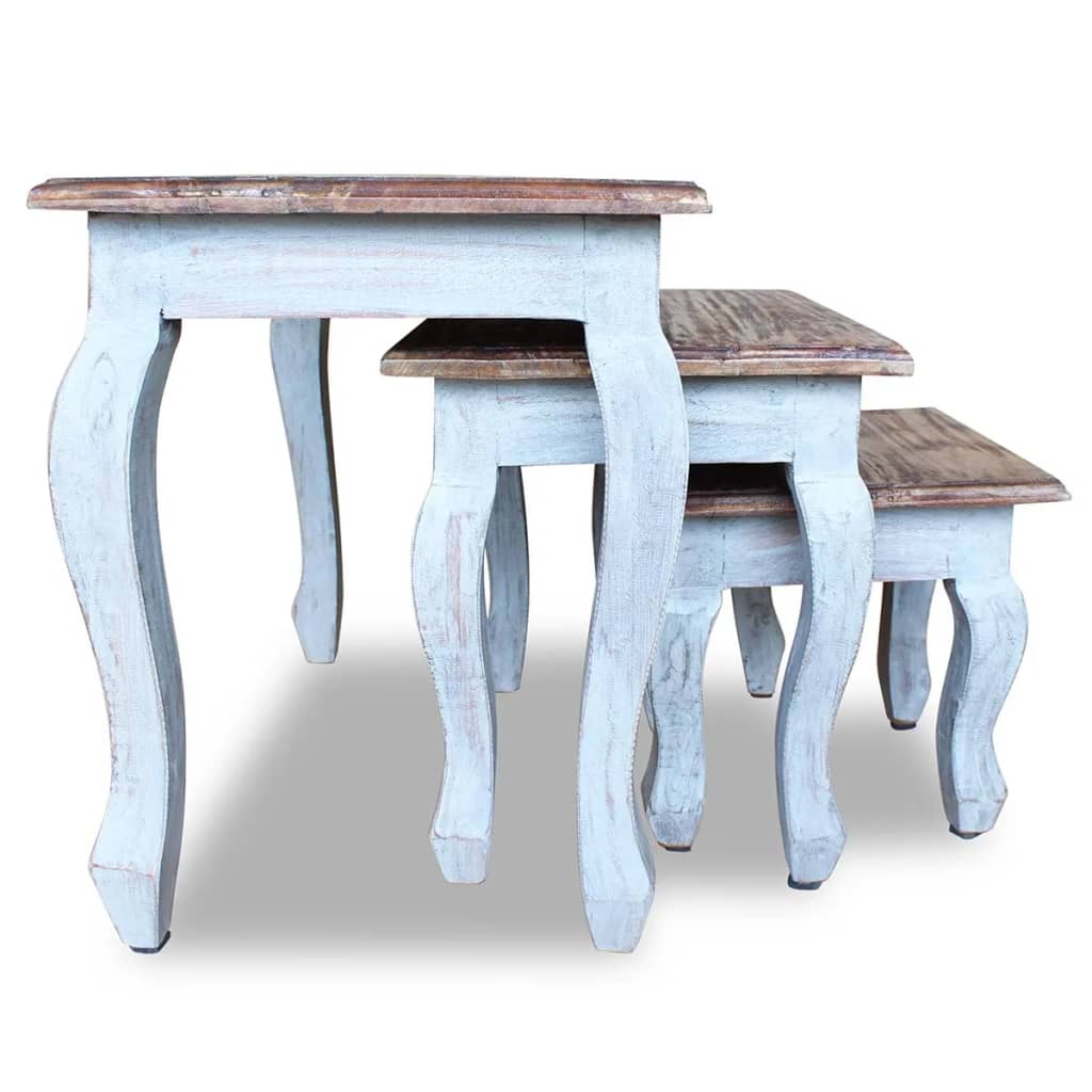 Set Tavolini a Incastro 3 pz in Legno Massello di Mogano