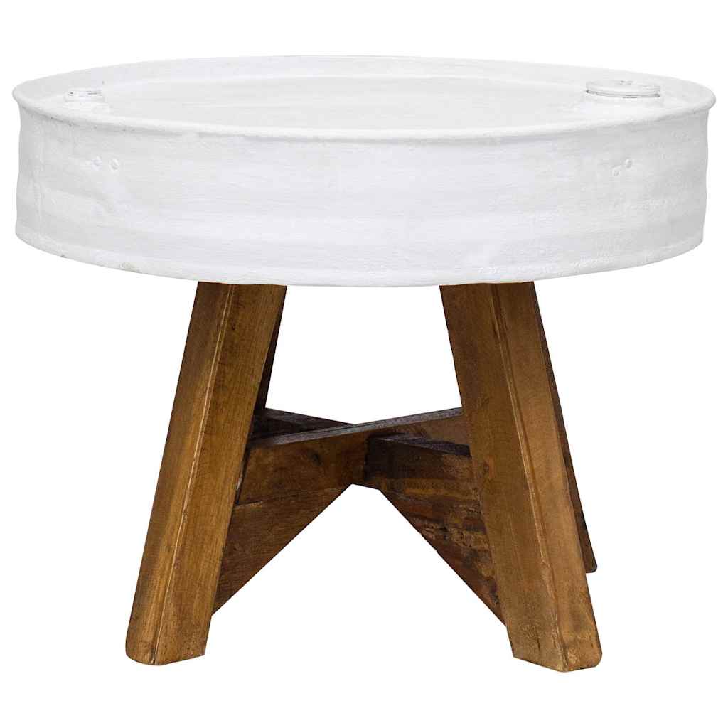 Tavolino da CaffÃƒÂ¨ in Legno Massello Recuperato 60x45 cm Bianco