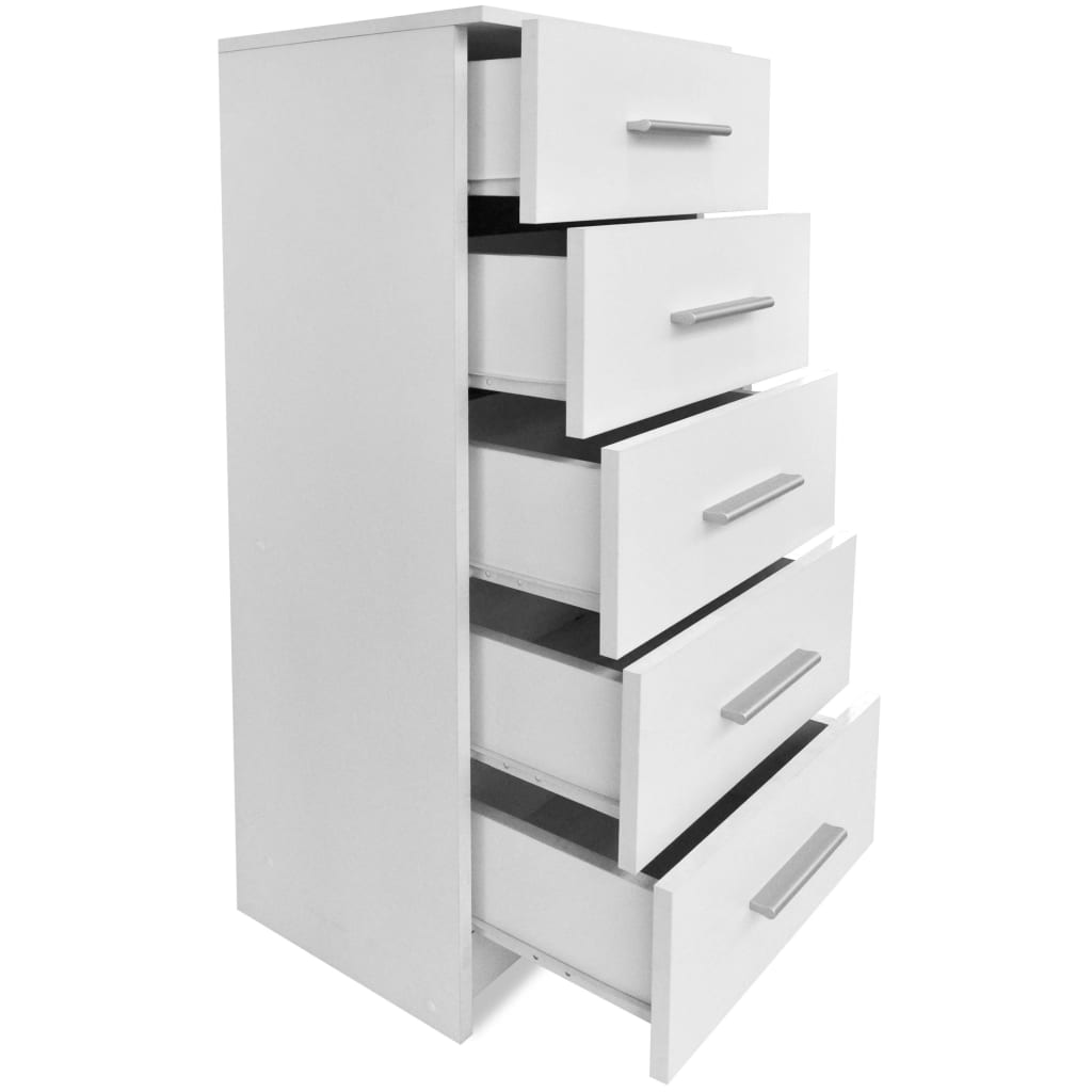 Cassettiera Alta in Legno Multistrato 41x35x106 cm Bianca