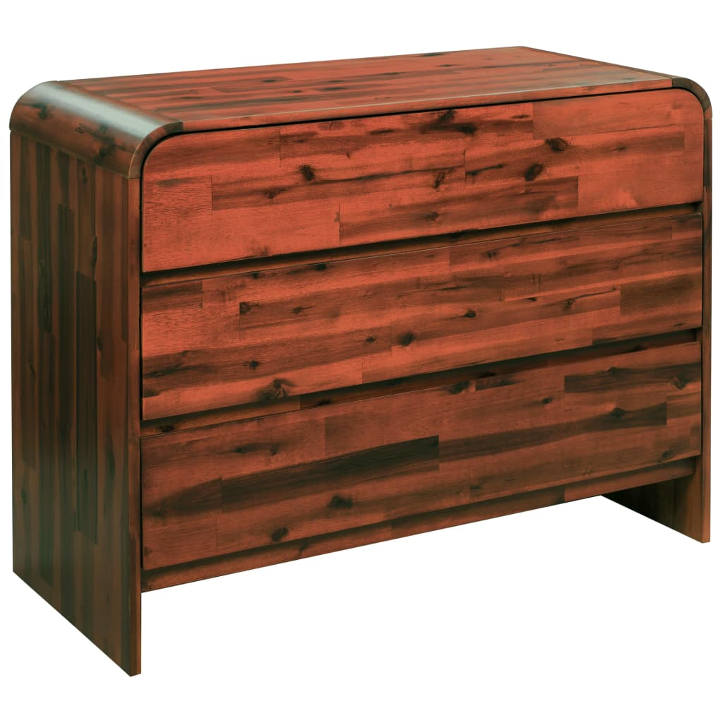Cassettiera in Legno Massello di Acacia 90x37x75 cm