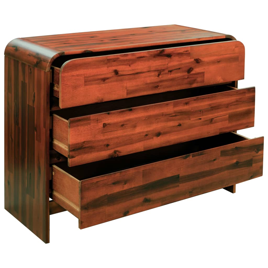 Cassettiera in Legno Massello di Acacia 90x37x75 cm