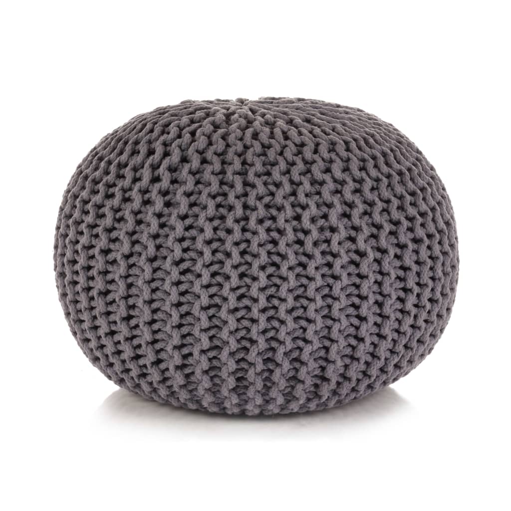 Pouf Lavorato a Maglia in Cotone 50x35 cm Grigio