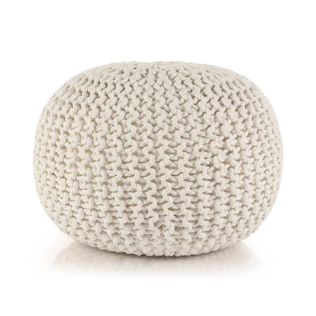 Pouf Lavorato a Maglia in Cotone 50x35 cm Bianco