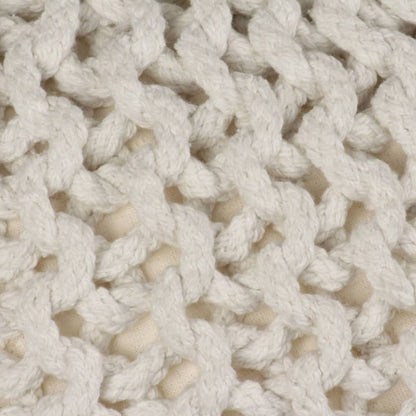 Pouf Lavorato a Maglia in Cotone 50x35 cm Bianco