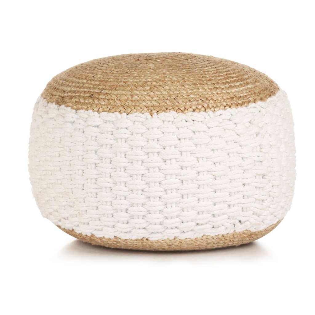 Pouf in Tessuto/Fatto a Maglia in Juta e Cotone 50x35 cm Bianco