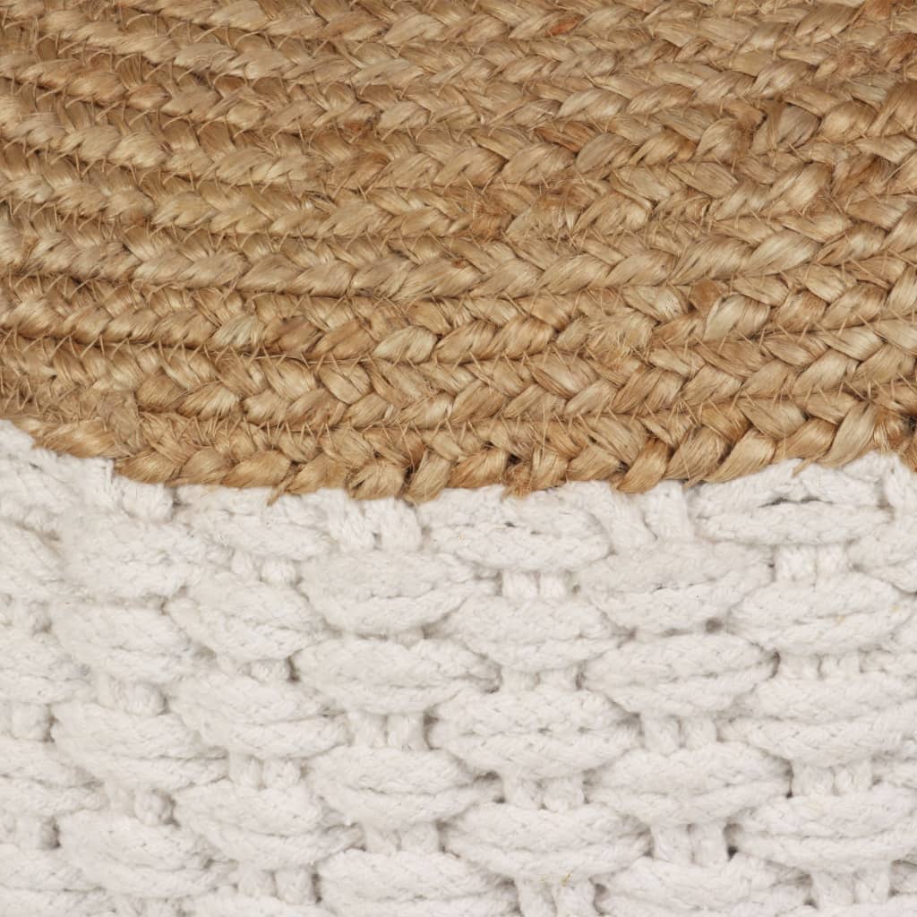 Pouf in Tessuto/Fatto a Maglia in Juta e Cotone 50x35 cm Bianco