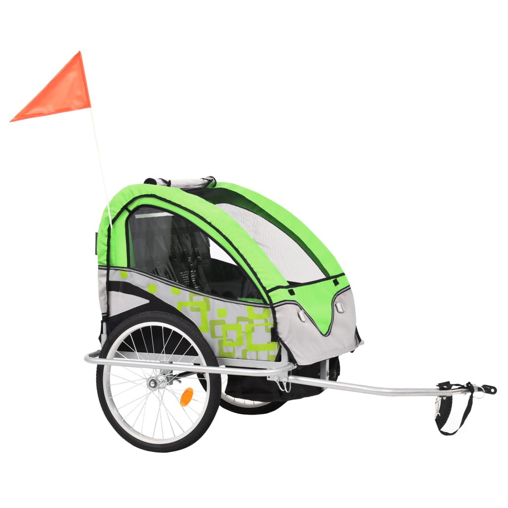 Rimorchio per Bici e Passeggino 2 in 1 Verde e Grigio