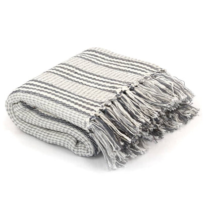 Copriletto in Cotone a Righe 220x250 cm Grigio e Bianco