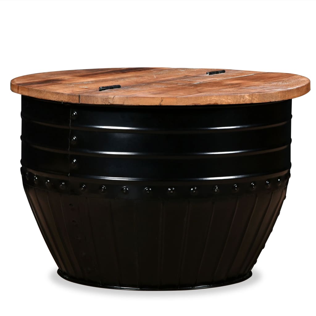 Tavolino da CaffÃƒÂ¨ Legno Massello Riciclato Nero Forma a Botte