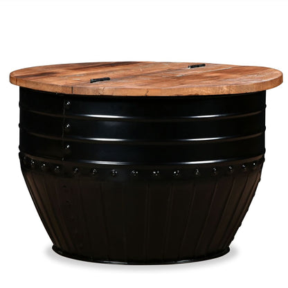 Tavolino da CaffÃƒÂ¨ Legno Massello Riciclato Nero Forma a Botte