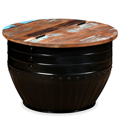Tavolino da CaffÃƒÂ¨ Legno Massello Riciclato Nero Forma a Botte