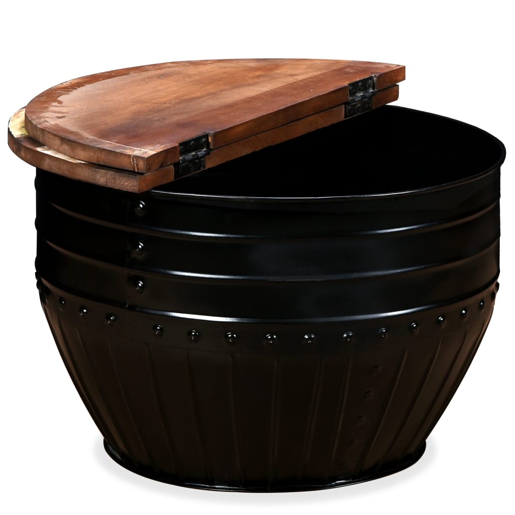 Tavolino da CaffÃƒÂ¨ Legno Massello Riciclato Nero Forma a Botte
