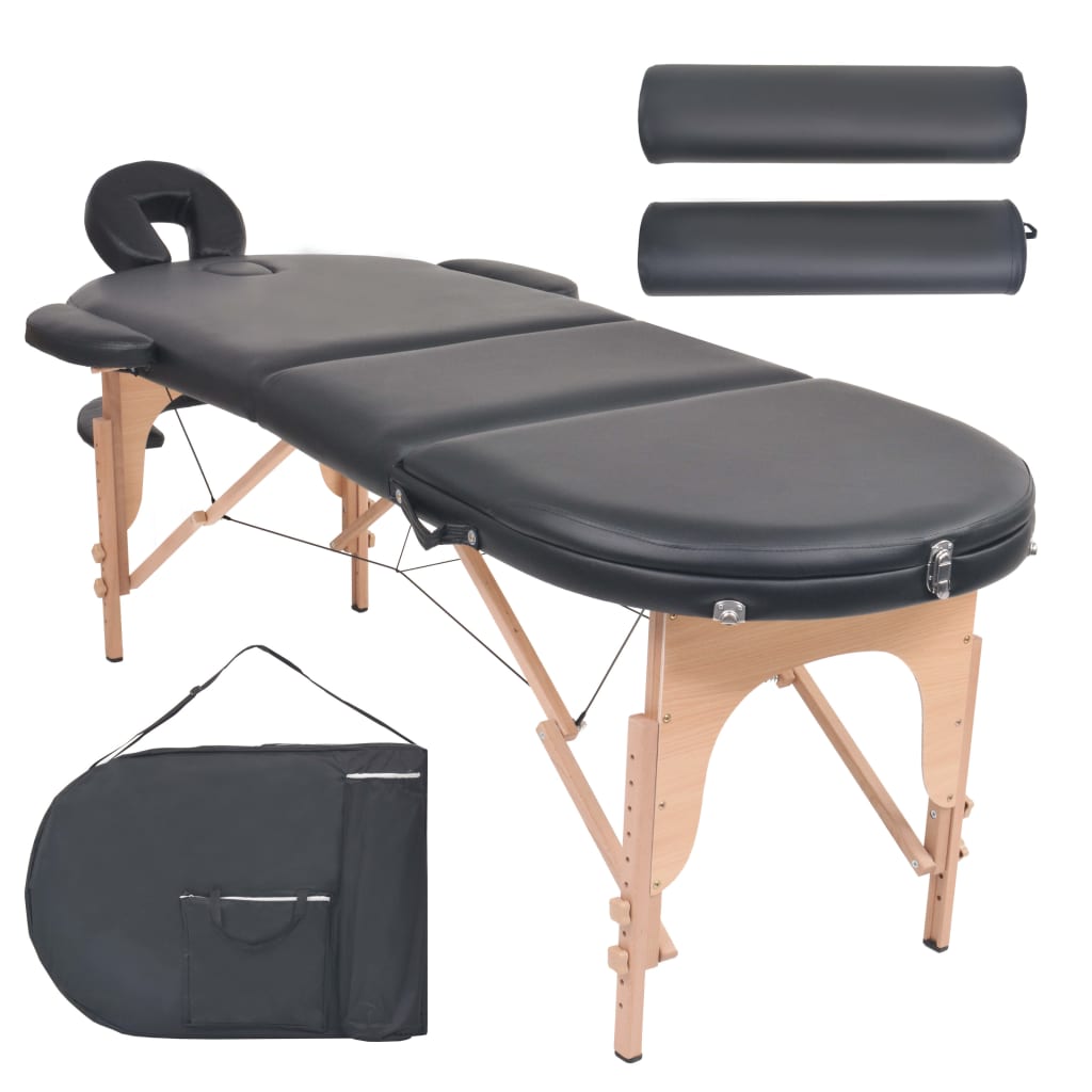 Lettino da Massaggio Spessore 4 cm con 2 Supporti Ovale Nero