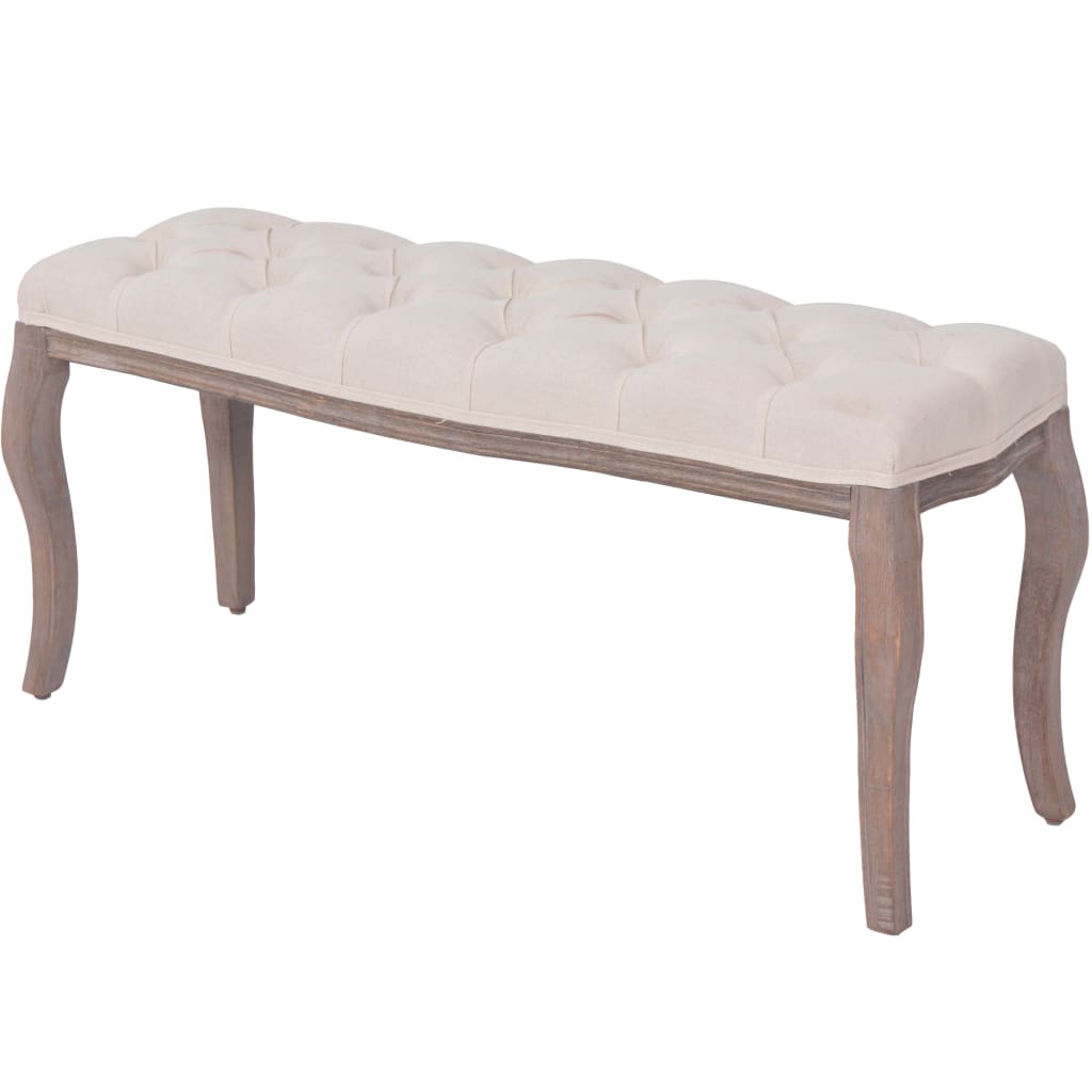 Panca in Legno Massello e Lino 110x38x48 cm Bianco Crema